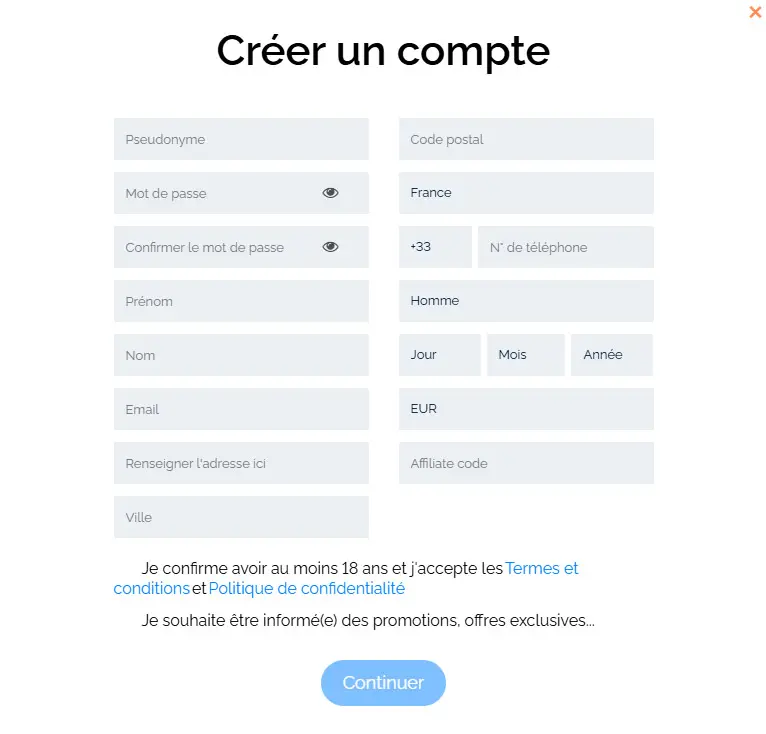 Processus d'inscription WILD SULTAN CASINO